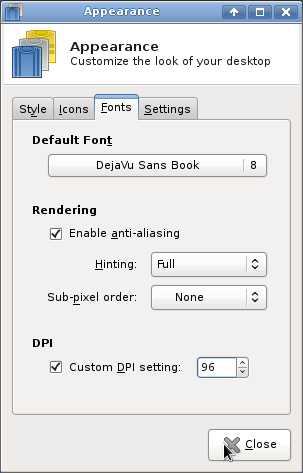 xfce dialog for font-anti aliasing &amp; dpi settings