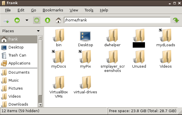 LxDe File manager with selected folder name obscured