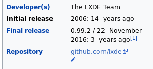 Info from LXDE Wikipedia page 14 Aug 2020 3:00 PM EDT US
